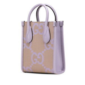 Gucci Tote Purple Bag Jumbo Shoulder GG Canvas Leather Beige